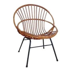 Fauteuil En Rotin Laqué Et Métal
