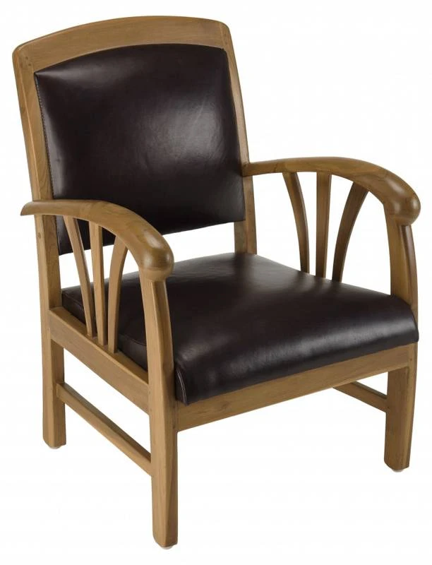 Fauteuil En Teck Et Cuir Marron 3 Fauteuil En Teck Et Cuir Marron