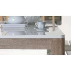Table 160/206 Cm Plateau Blanc Et Bois -WOOOD Soldes 424ecec208044e3e92df0c313081d4e9