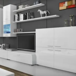 Meuble Salon Ilum.LED Blanc/Blanc Mat