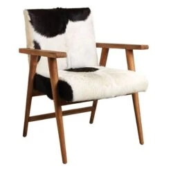 Fauteuil Teck Avec Peau De Chèvre Noire
