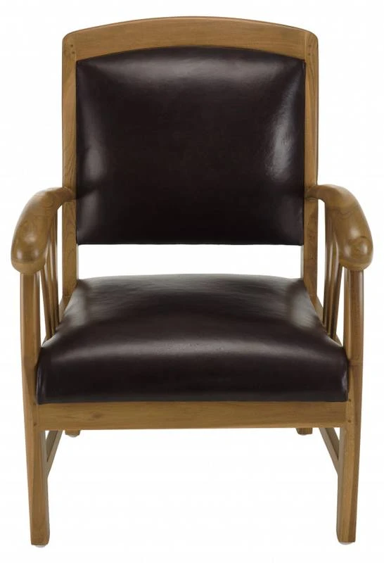 Fauteuil En Teck Et Cuir Marron 8 Fauteuil En Teck Et Cuir Marron – Image 6