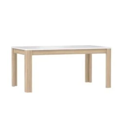 Table 160/206 Cm Plateau Blanc Et Bois