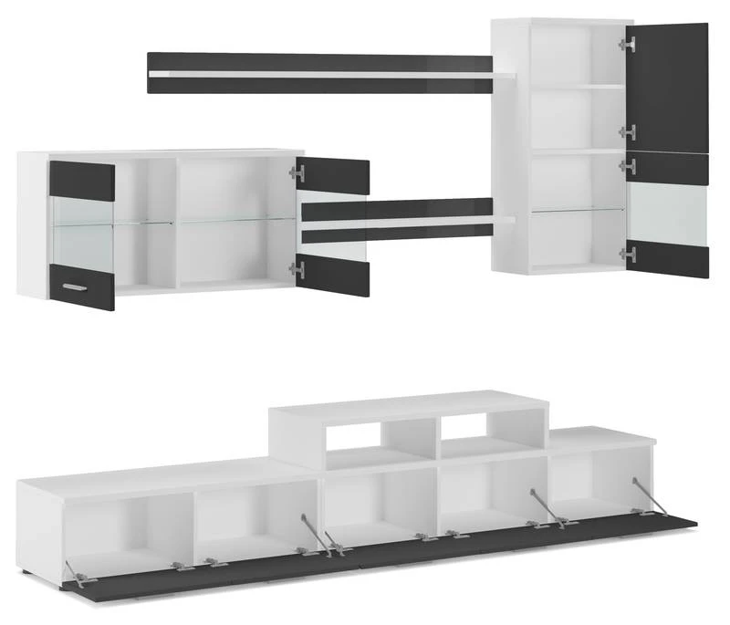 Meuble Salon Ilumin.LED Blanc/Noir Laqué 5 Meuble Salon Ilumin.LED Blanc/Noir Laqué – Image 3