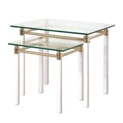 Table D'appoint Moselle III -WOOOD Soldes beistelltisch moselle iii stahl massivholz vergoldet hochglanz weiss 1427657