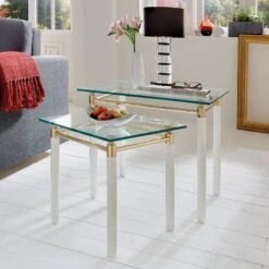 Table D'appoint Moselle III -WOOOD Soldes beistelltisch moselle iii stahl massivholz vergoldet hochglanz weiss 1427658