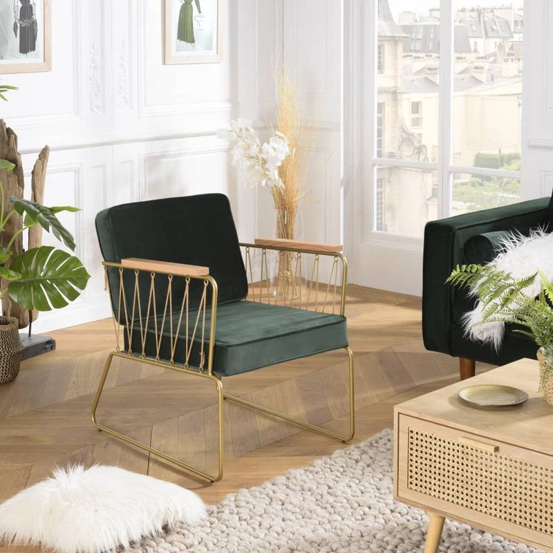 Fauteuil Velours Vert Foncé 4 Fauteuil Velours Vert Foncé – Image 2