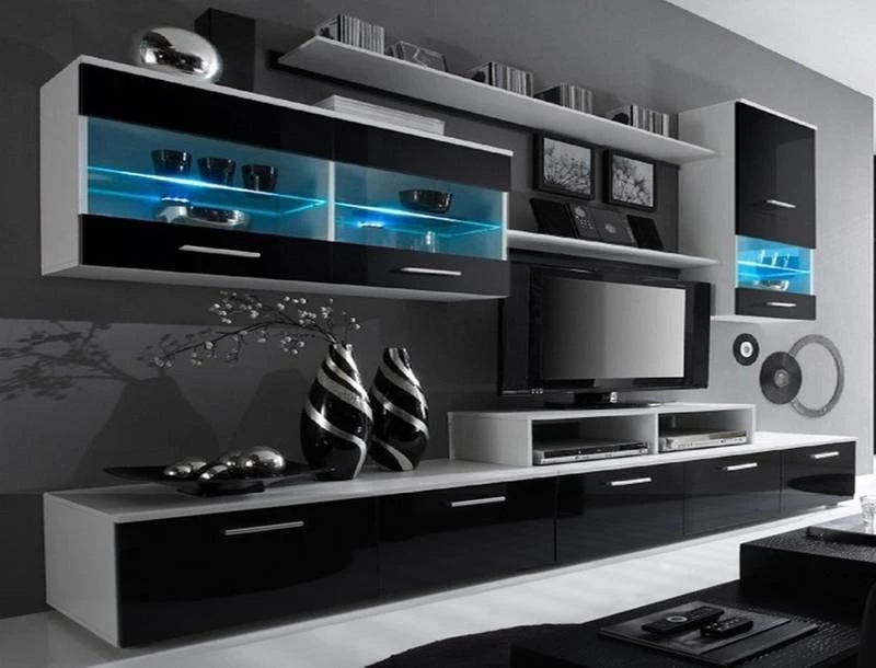 Meuble Salon Ilumin.LED Blanc/Noir Laqué 3 Meuble Salon Ilumin.LED Blanc/Noir Laqué