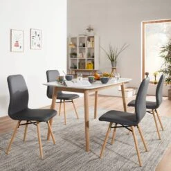 Chaises Capitonnées Daleras -WOOOD Soldes polsterstuhl daleras 2er set webstoff buche massiv dunkelgrau buche 4241604