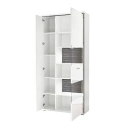 Armoire Vitrine Kushiro -WOOOD Soldes vitrinenschrank arco hochglanz weiss grau 4710816