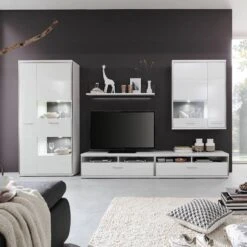 Armoire Vitrine Kushiro -WOOOD Soldes wohnwand arco ii 5 teilig hochglanz weiss grau 4710648