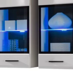 Ensemble Mural Marcello (7 éléments) -WOOOD Soldes wohnwand marcello 7 teilig inkl beleuchtung hochglanz weiss weiss 977322