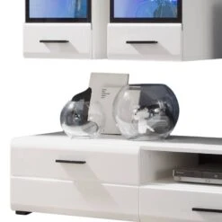 Ensemble Mural Marcello (7 éléments) -WOOOD Soldes wohnwand marcello 7 teilig inkl beleuchtung hochglanz weiss weiss 977326